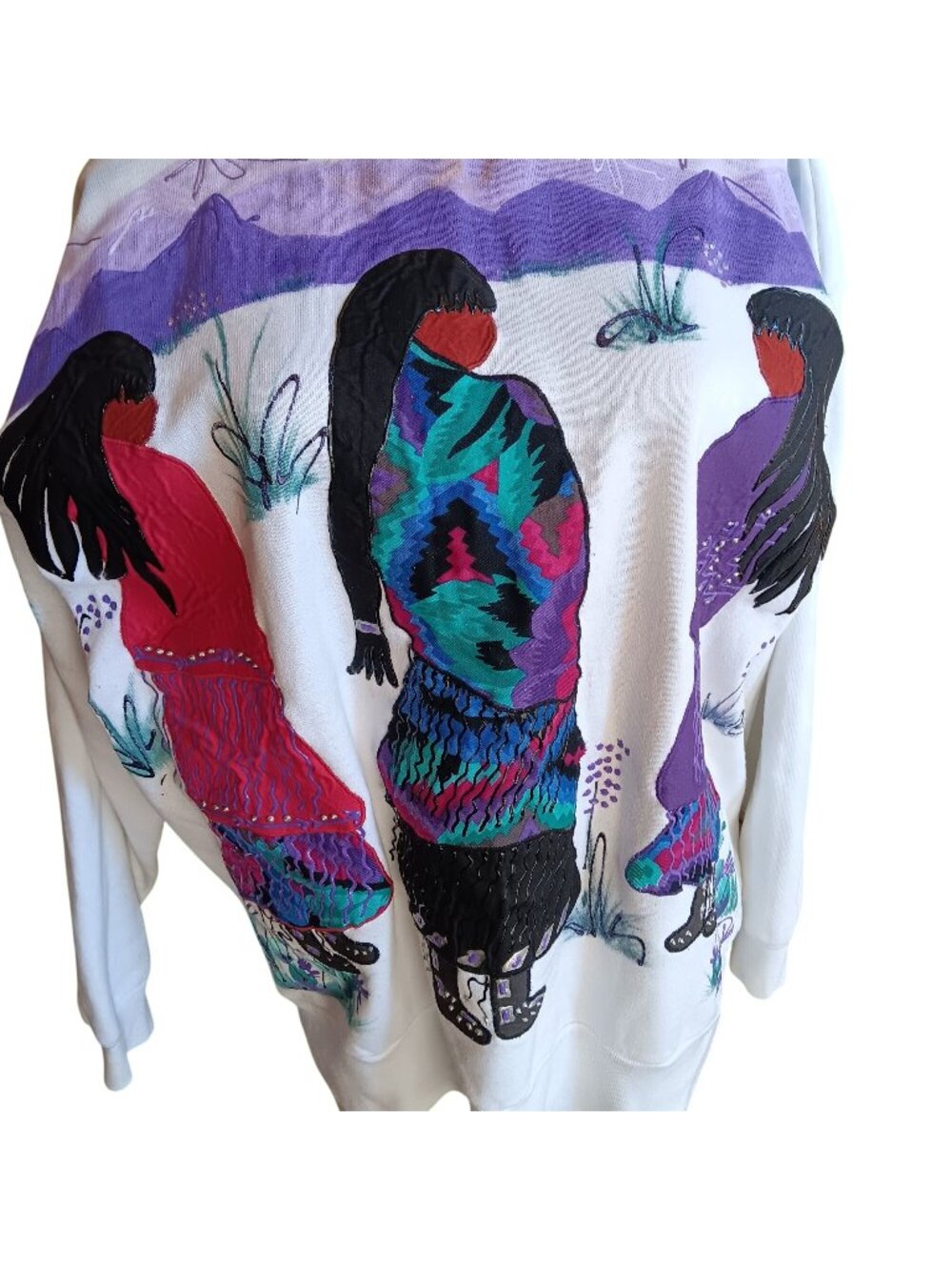 Large True Vintage Sweatshirt 80's Southwestern Hand-Painted Embellished Del Rio